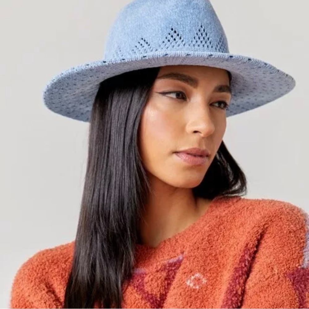 Bridgett Open Weave Panama Hat Womens Blue Boho Festival Cutout Fair‎ Preppy